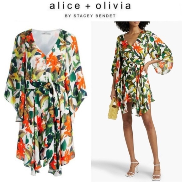 ALICE + OLIVIA Marva Floral Print Multicolor Tropical Belted Mini Dress Sz. XS - Picture 1 of 15